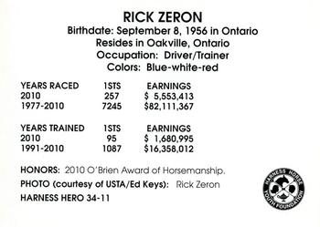 2011 Harness Heroes #34 Rick Zeron Back